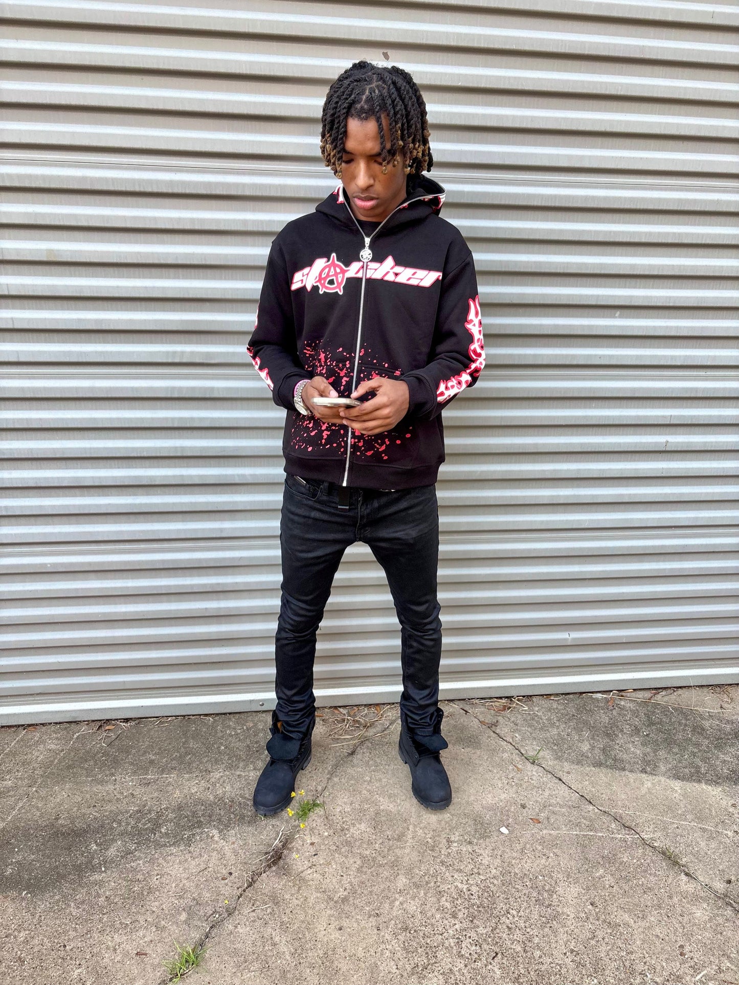 'Shadow Stacker' Full-Zip Hoodie (Black & Red)