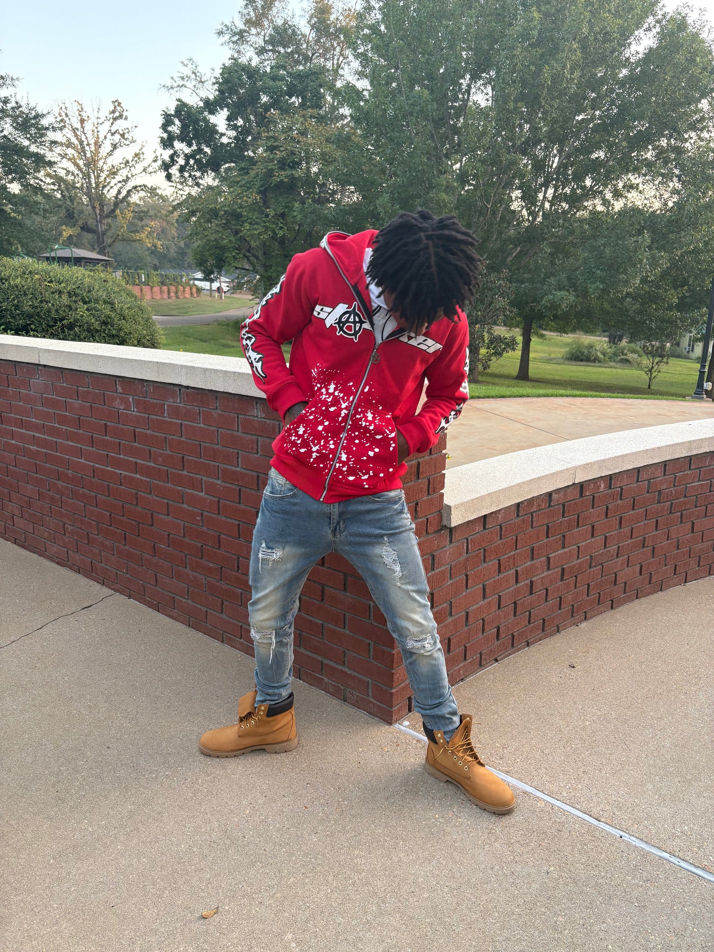 'Stacker Mentality' Full-Zip Hoodie (Red)