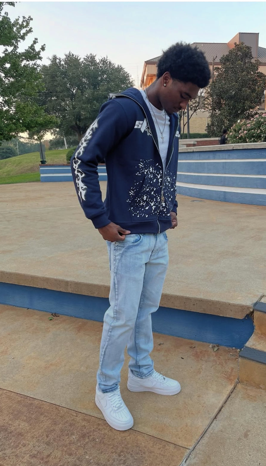 'Midnight Stacker' Full-Zip Hoodie (Navy)