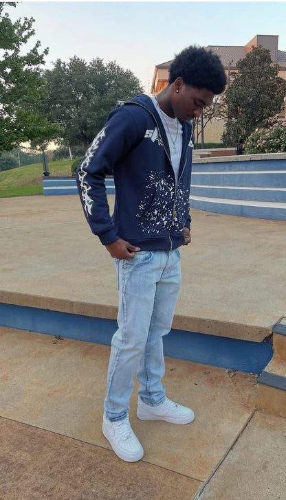 'Midnight Stacker' Full-Zip Hoodie (Navy)